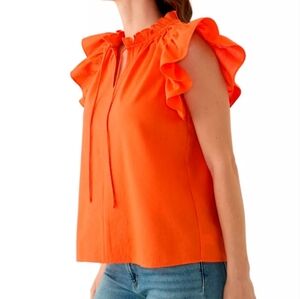 Tahari Vibrant Orange Blouse with Ruffle Sleeves